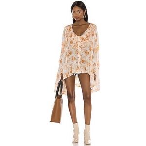 Free People Loretta Floral Tunic Top Cottagecore Oversized Boho Fairy Size M